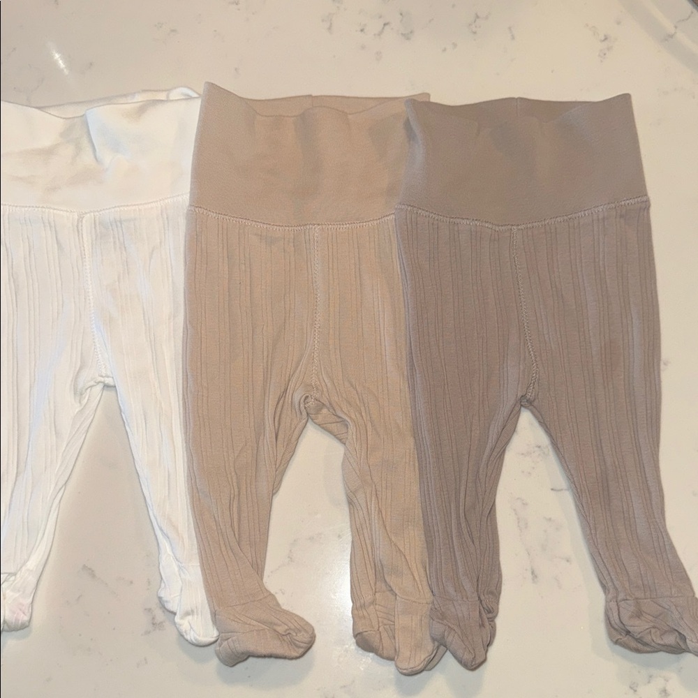 H&M Neutral Ribbed Footed Baby Leggings Set